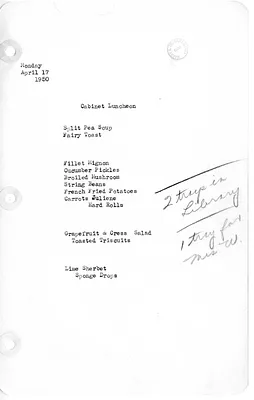 White House Luncheon Menu