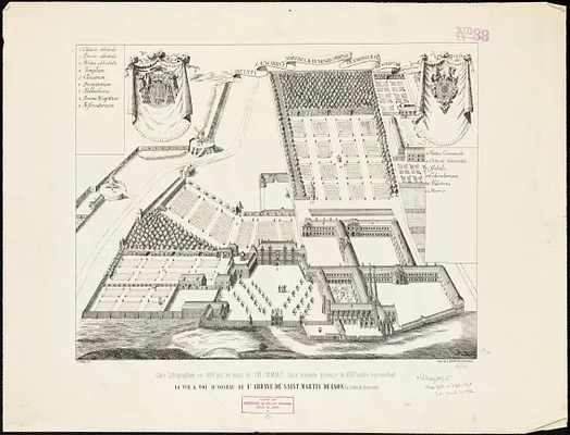 La vue a vol d'oiseau de l'Abbaye de Saint-Martin de Laon (de l'Ordre de Prémontré)