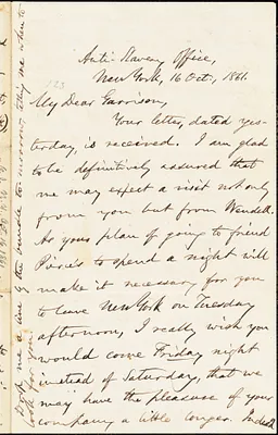 Letter from Oliver Johnson, Anti-Slavery Office, New York, to William Lloyd Garrison, 16 Oct. 1861
