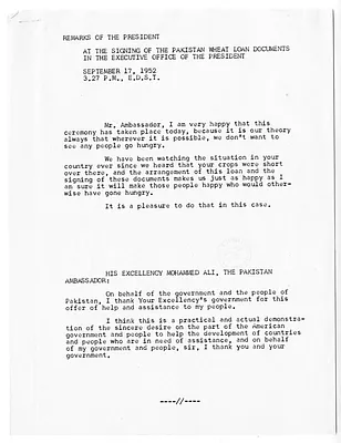 Remarks of President Harry S. Truman at the Signing of the Pakistan Wheat Loan Documents