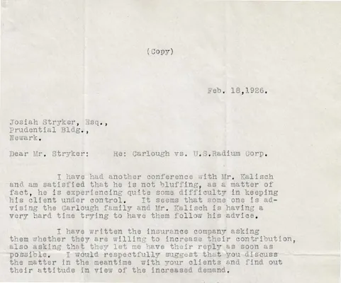 Letters Sent to Josiah Stryker, February 18, 1926