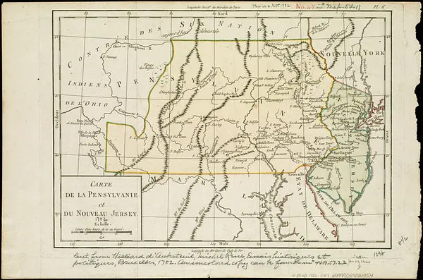 Carte de la Pensylvanie et du Nouveau Jersey