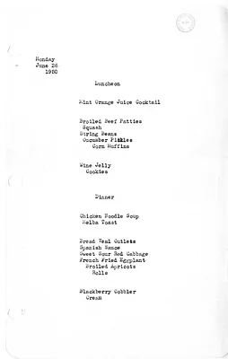 White House Luncheon and Dinner Menu