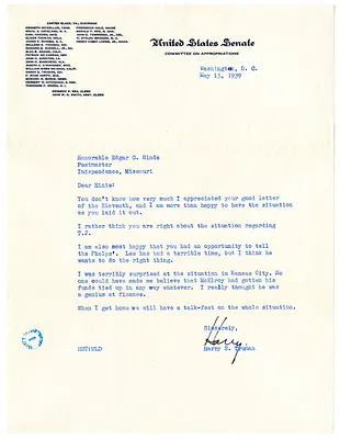Letter from Harry S. Truman to Edgar Hinde