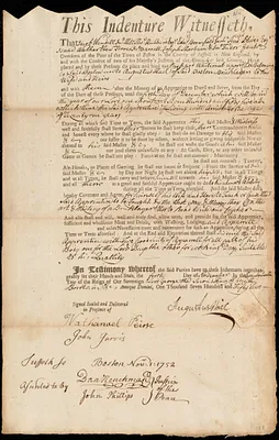 Richard Whitcomb indentured to apprentice with Augustus Hail of Boston, 1 November 1752