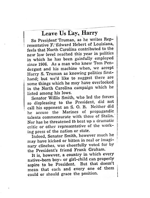 Newspaper Clipping, "Leave Us Lay, Harry"