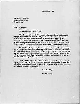 Herbert Hoover on the value of higher education, 1927