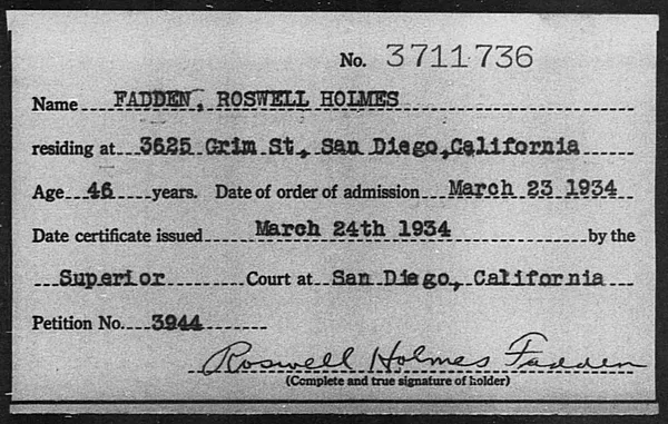 Fadden, Roswell Holmes - 1934