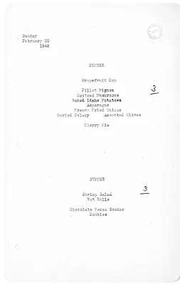 White House Dinner and Supper Menu