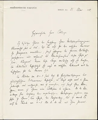 Roethe, Gustav, 1859-1926 autograph letter signed to Hugo Münsterberg, Berlin, 31 May 1910