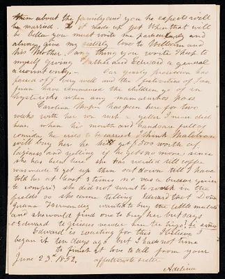Letter fragments to Isabel Carret from her sister Adelina, ca. 1852