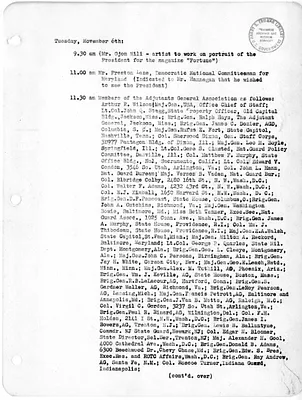 Daily Appointment Sheet for President Harry S. Truman