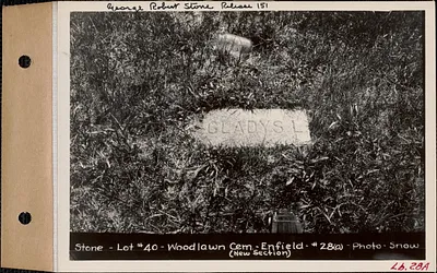 G. Robert Stone, Woodlawn Cemetery, new section, lot 40, Enfield, Mass., ca. 1928