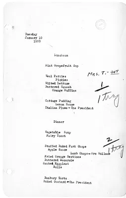 White House Luncheon and Dinner Menu