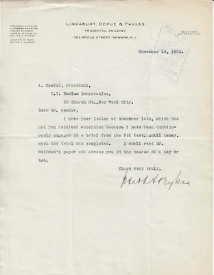 Letters Received to A. Roeder, November 18, 1925