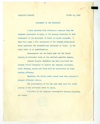 Press Release, Statement by President Harry S. Truman