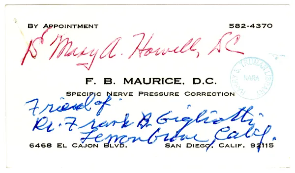 Business Card of F. B. Maurice, with Attachments