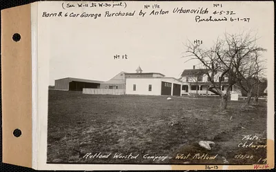 Rutland Worsted Co., house and barn, hotel #1, barn, garage #11/2, shed #27, West Rutland, Rutland, Mass., May 3, 1928