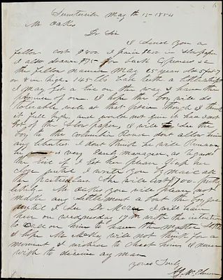A. J. McElveen, Sumterville, S.C., autograph letter signed to Ziba B. Oakes, 15 May 1854
