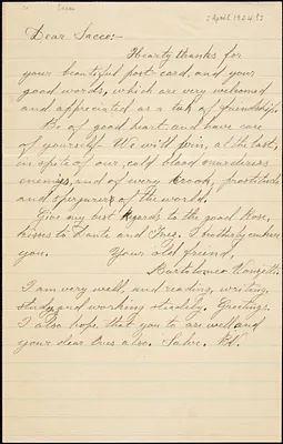 Bartolomeo Vanzetti autographed letter signed to [Nicola] Sacco, [Charlestown, April 1924]