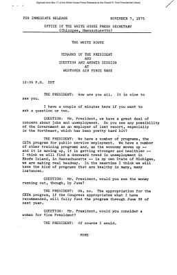 Remarks of the President and Question and Answer Session at Westover Air Force Base [Ford Speech or Statement]