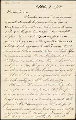 Bartolomeo Vanzetti autographed letter signed to Cesare, [Charlestown], 7 October 1923