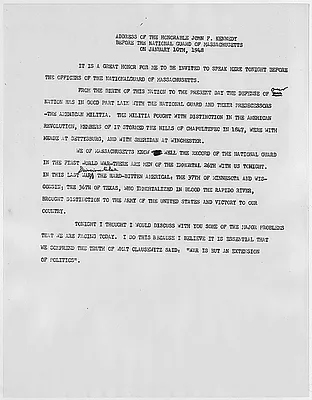 Address of the Honorable John F. Kennedy Before the National Guard of Massachusetts January 10, 1948