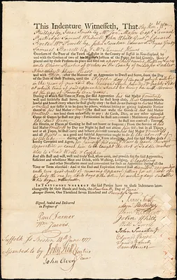 Matthew Lucas indentured to apprentice with Oliver Barber of Weston, 1777