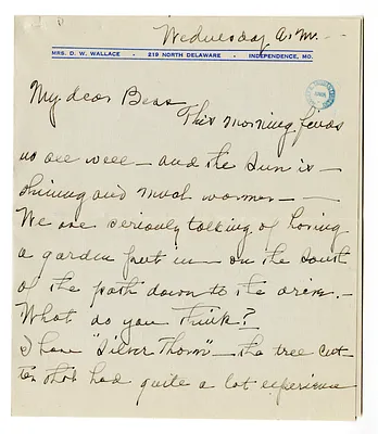Letter from Madge Gates Wallace to Bess W. Truman