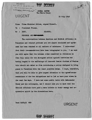 Message from Prime Minister Clement Attlee to President Harry S. Truman