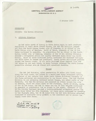 Memorandum from R. H. Hillenkoetter, Korean Situation