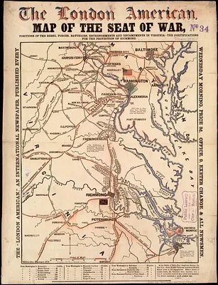 Map of the seat of war, positions of the rebel forces, batteries, entrenchments, and encampments in Virginia-the fortifications for the protection of Richmond