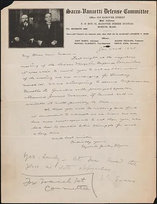 Elizabeth Gurley Flynn autograph letter signed to [Elizabeth Glendower] Evans, Boston, Mass., January 22, 1925