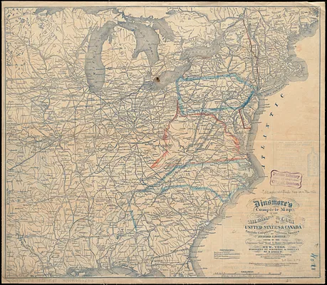 Dinsmore's complete map of the railroads & canals in the United States & Canada