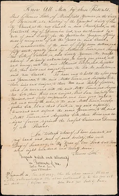 Deed of pew conveyance for pew owners Nathaniel Turner and Augustus Cole of Scituate, yeomen