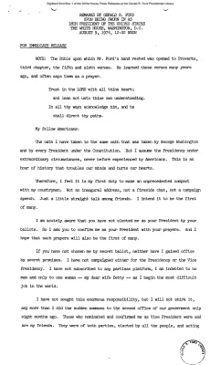 Remarks Upon Being Sworn in as 38th President [Ford Speech or Statement]