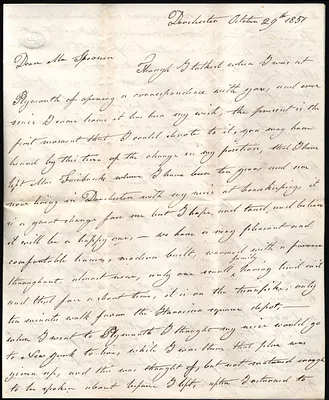 E. Belknap to Mary Spooner Oct. 29 1851 w/envelope