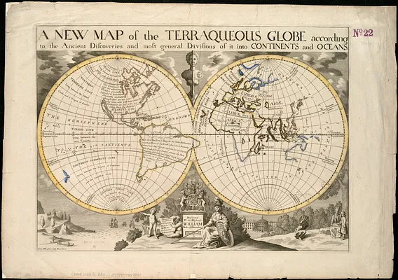 A new map of the terraqueous globe according to the ancient discoveries and most general divisions of it into continents and oceans