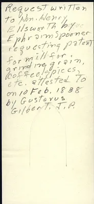 Ephraim Spooner to Henry Ellsworth (Commissioner of Patents) attested Feb 10 1838