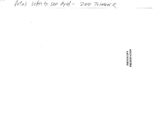 Zero Tolerance – POTUS Letter to Senator Byrd