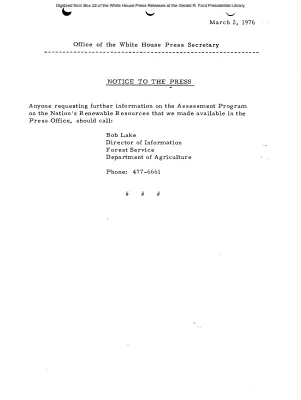 Contact for further information on the Assessment Program on the Nation's Renewable Resources [Notice to Press]