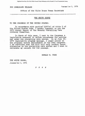 Presidential statement upon transmission to Congress of Annual Report of the Federal Prevailing Rate Advisory Committee [Ford Speech or Statement]