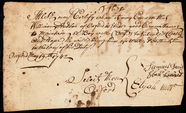Sarah Cobbit indentured to apprentice with William Hudson of Oxford, 3 November 1742