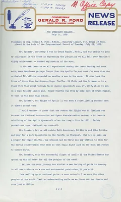 Press Release from Congressman Gerald Ford Regarding the Apollo 11 Space Flight