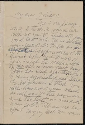 Annie Fields autograph letter signed to Julian Hawthorne, [Boston], approximately 1904 June