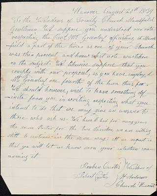 Letter from Wardens of St. Andrews, Hanover to the Wardens of Trinity Marshfield