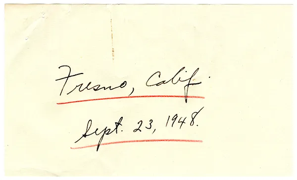 Press Release, Speech of President Harry S. Truman, Fresno, California