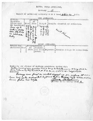 Report of Artillery Activity, Battery E, 129th Field Artillery