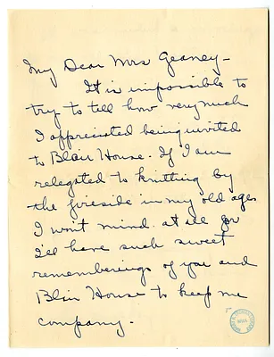 Letter from Edna Hutchison to Victoria Geaney