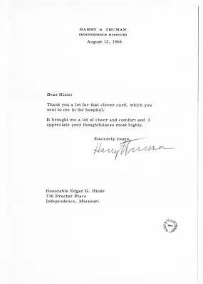 Letter from Harry S. Truman to Edgar Hinde